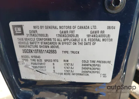 2005 Chevrolet Silverado 1500 Ls z USA, uszkodzony, nr VIN 2GCEK13T651142683